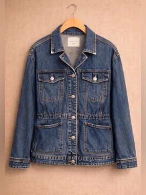 HABITUAL Denim Jacket Cinch Waist Balsam Wash Pleated Sleeve Western